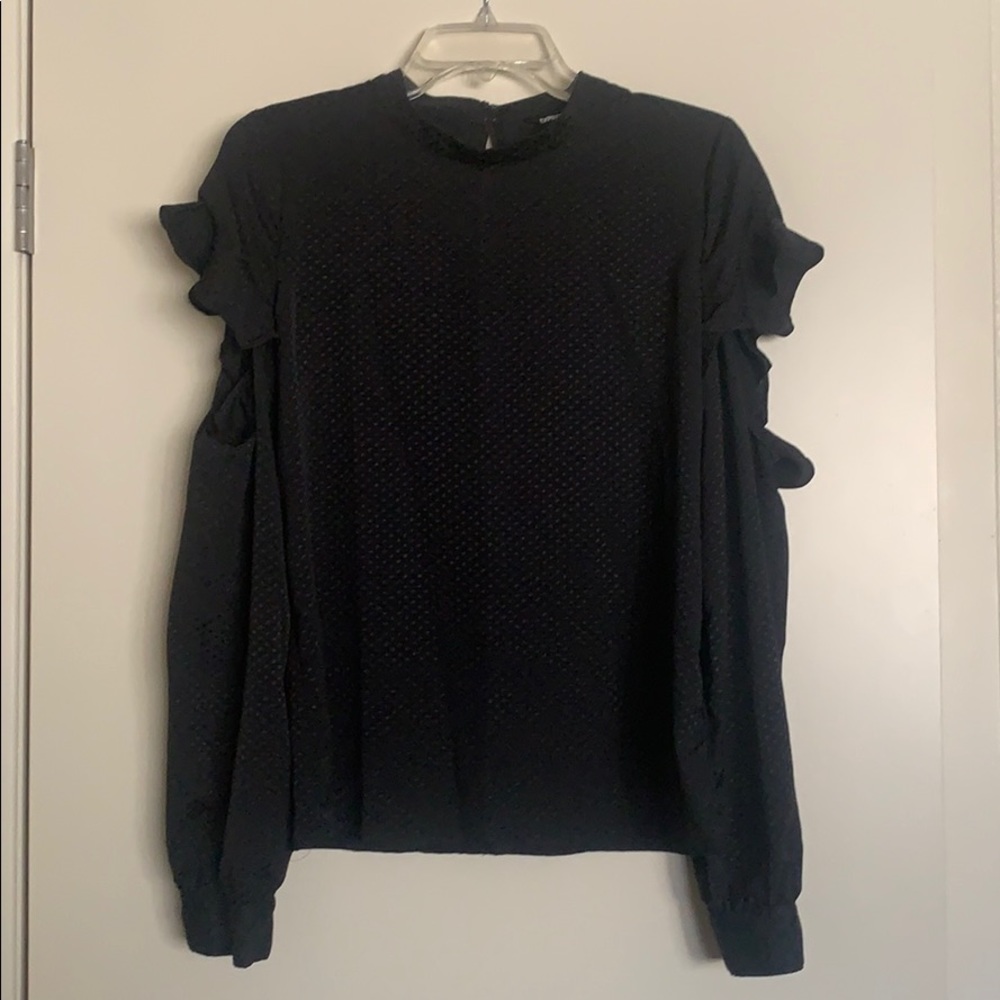 Express Black Silky Blouse M Cut Out Cold Shoulder